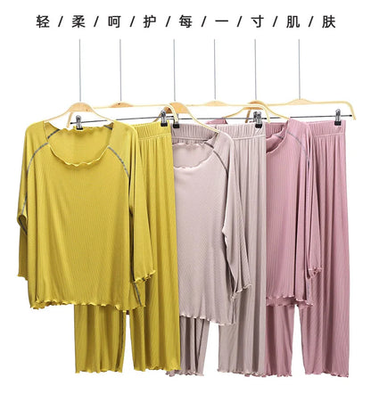 Factory wholesale summer 2025 new silk light Modale pajamas women seven sleeves nine wide-legged pants home clothing set