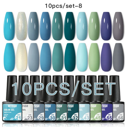 10PCS/Set Gel Nail Polish Set 125 Colors Glitter Semi Permanent Hybrid Gel Varnishes Base Top Coat Soak Off UV LED Nail Art Gel
