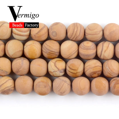 Natural Dull Polished Wood Jaspers Stone Spacer Beads For Jewelry Making DIY Necklace Bracelet 4mm-12mm Matte Round Beads 15"