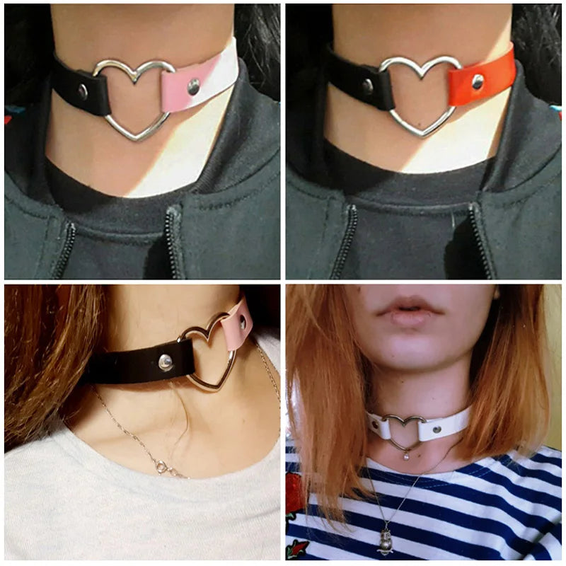 Sexy Trendy Vintage Charm Round Gothic Collar Necklaces Jewelry Gift Gothic Leather Heart Harajuku Women Punk Choker Necklace