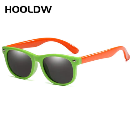 HOOLDW New Kids Sunglasses Children Polarized Sun Glasses Boys Girls Glasses Silicone Flexible Safety Baby Shades UV400 Eyewear green orange