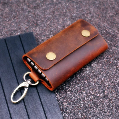 Handmade Genuine Leather Key Wallet Men Holder Keychain Pouch Purse Zipper Designer Housekeeper Car Small Key Case Keys Pouch Brown