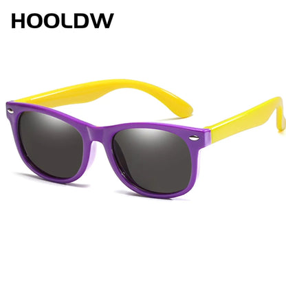 HOOLDW New Kids Sunglasses Children Polarized Sun Glasses Boys Girls Glasses Silicone Flexible Safety Baby Shades UV400 Eyewear purple yellow