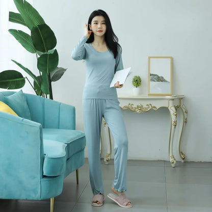 Pijama Feminino New Long Sleeve Trousers Set Modal Cotton Sleepwear Women Casual Bra Padded Winter Underwear Suit Female