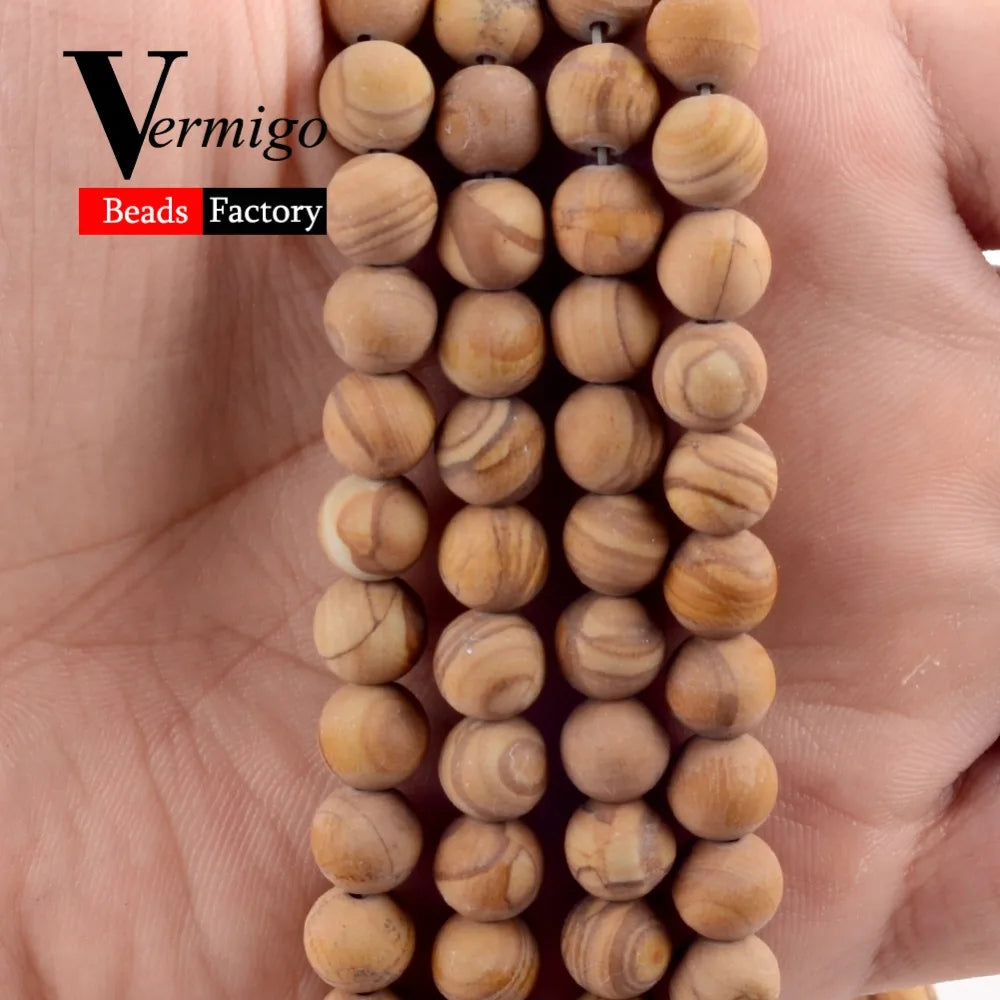 Natural Dull Polished Wood Jaspers Stone Spacer Beads For Jewelry Making DIY Necklace Bracelet 4mm-12mm Matte Round Beads 15"
