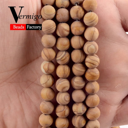 Natural Dull Polished Wood Jaspers Stone Spacer Beads For Jewelry Making DIY Necklace Bracelet 4mm-12mm Matte Round Beads 15"