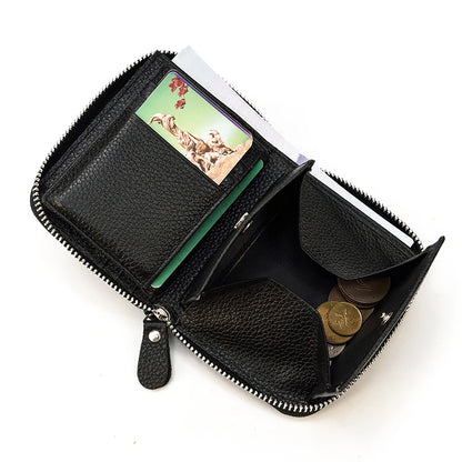 2023 New Short Wallet Men Women Vintage Fashion Card Holder Zipper Coin Purse Crazy Horse Leather Mens Slim Zipper Purse Wallet 2428 Black