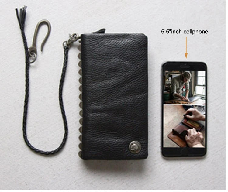 Vintage Genuine leather wallet Men leather long wallet men purse clutch bag male money clips zip around money bag card holder