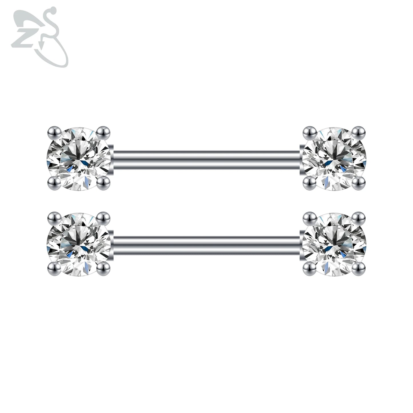 ZS 2 Pcs/lot Heart Crystal Nipple Piercings Men Women Tassel Drop Stainless Steel Nipple Ring Barbell Body Piercing Jewelry 14G Badiee Stylez