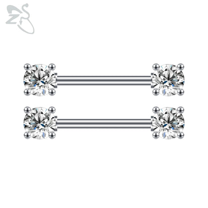 ZS 2 Pcs/lot Heart Crystal Nipple Piercings Men Women Tassel Drop Stainless Steel Nipple Ring Barbell Body Piercing Jewelry 14G Badiee Stylez