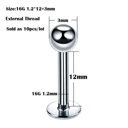 10Pcs/20Pcs/50Pcs G23 Titanium Labret Piercing Internal & External Design Lip Piercing Labret Stud Cartilage Helix Piercing Badiee Stylez