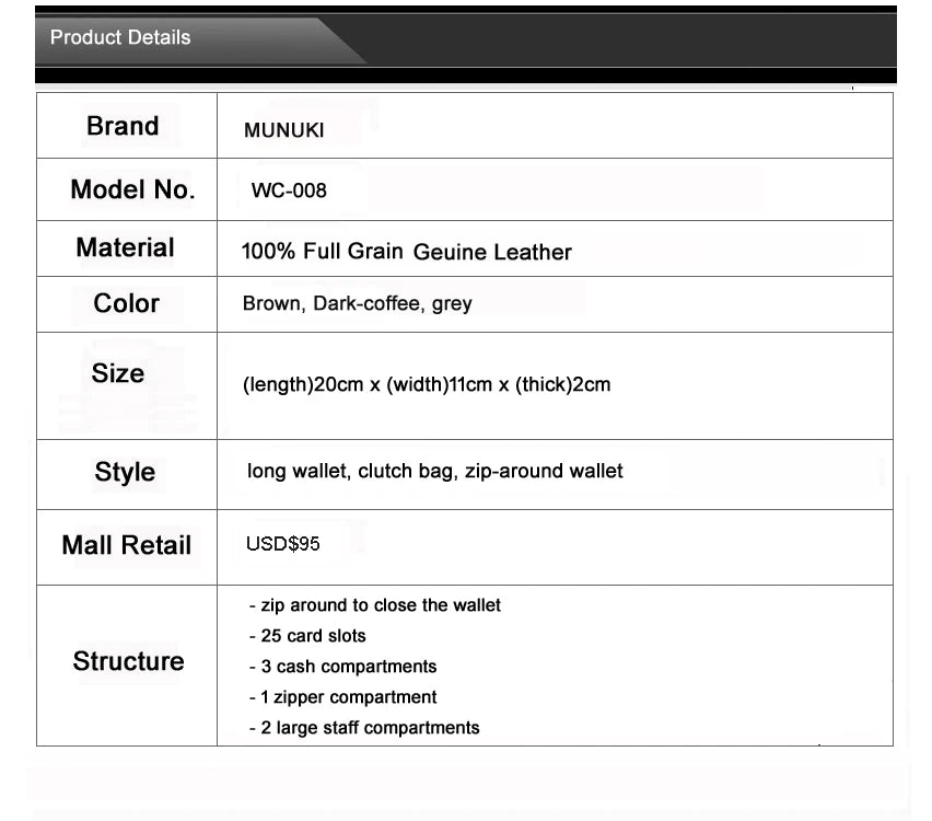 Vintage Genuine leather wallet Men leather long wallet men purse clutch bag male money clips zip around money bag card holder