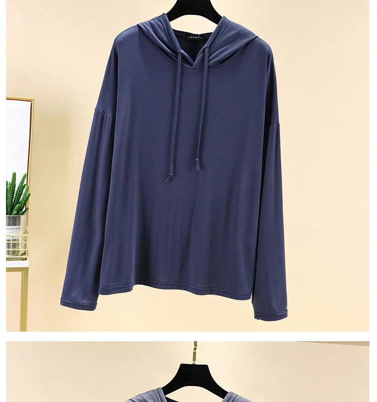 Modal Hoodies Solid Basic Tshirt Bottoming Sweatshirts All match Spring Autum Summer Casual street wear