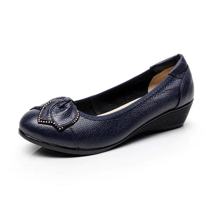 EOFK Women Ballet Flats Genuine Leather Shoes Spring Soft Casual Comfy Ballerina Flat Ladies Shallow Slip On Female Loafers navy blue 1
