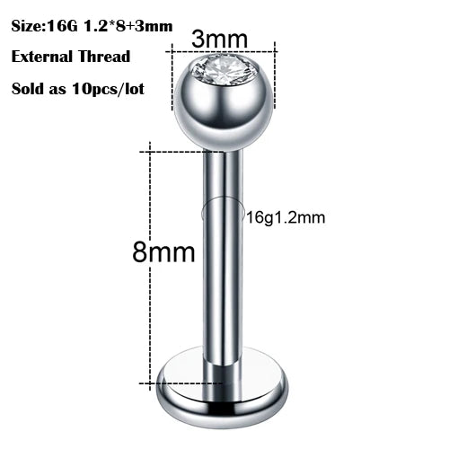 10Pcs/20Pcs/50Pcs G23 Titanium Labret Piercing Internal & External Design Lip Piercing Labret Stud Cartilage Helix Piercing Badiee Stylez