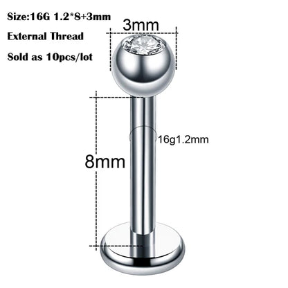 10Pcs/20Pcs/50Pcs G23 Titanium Labret Piercing Internal & External Design Lip Piercing Labret Stud Cartilage Helix Piercing Badiee Stylez