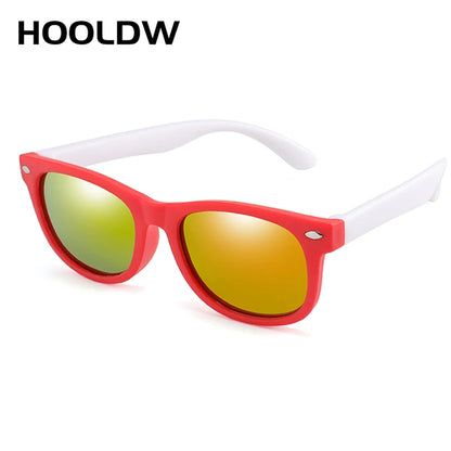 HOOLDW New Kids Sunglasses Children Polarized Sun Glasses Boys Girls Glasses Silicone Flexible Safety Baby Shades UV400 Eyewear red white 2