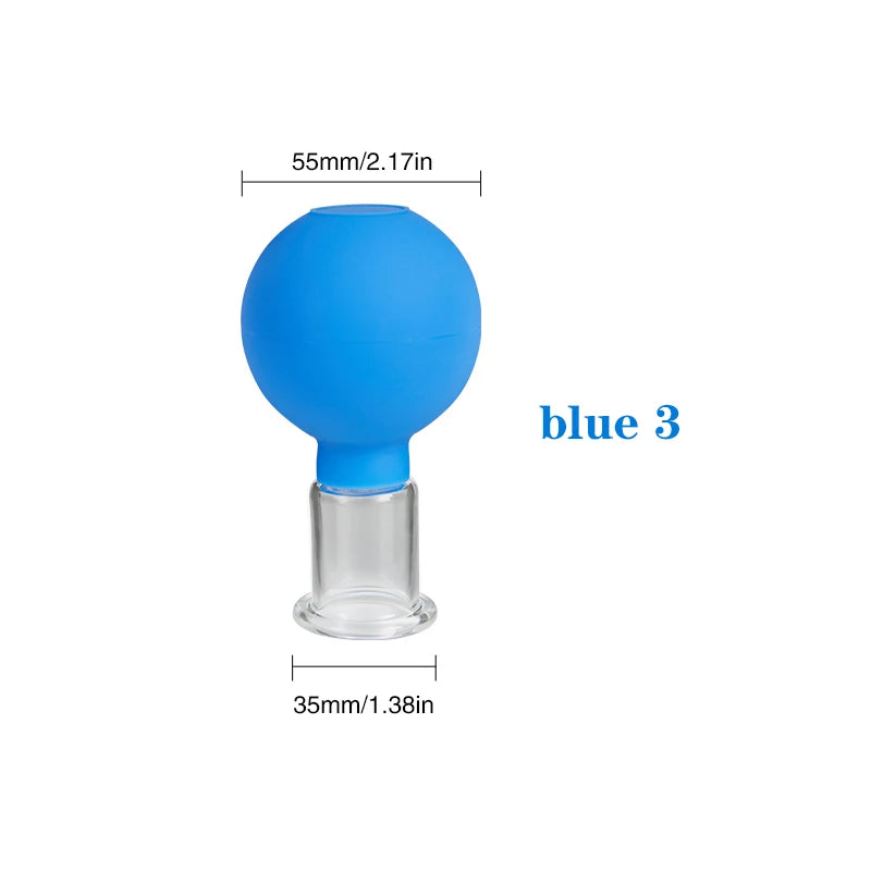 Face Massager Vacuum Cupping Cups Rubber Head Glass Cup Face Skin Care Anti Wrinkle Face Cupping for Beauty Face Care Tool Blue-03
