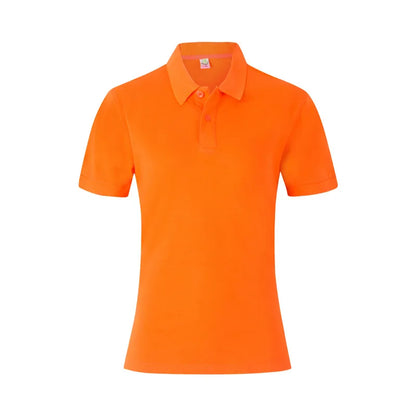 Women's 100% Combed Cotton Pure Cotton Short-sleeved Polo Shirt Custom Printed Embroidery Lgoo Solid Color Breathable Polo Shirt Orange