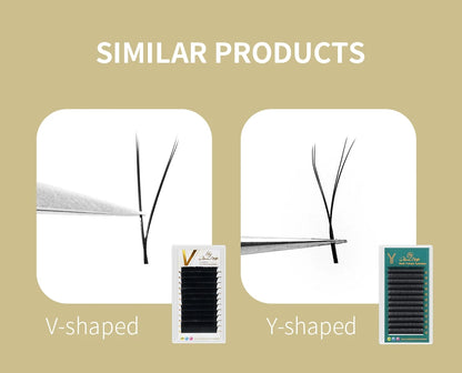 GLAMLASH V-Shape Ellipse Flat Split Tips YY Eyelash Extension Premade Volume Double Tips Easy-fans 2D Eyelash Super Soft Natural