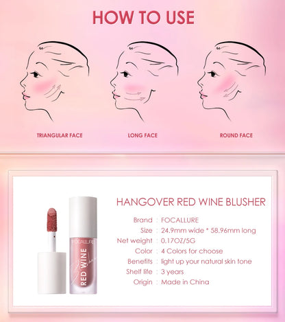 FOCALLURE Liquid Blusher 4 Colour Natual Makeup Face Blush Long-lasting Matte Make Up Hangover Red Wine Blush korean Makeup