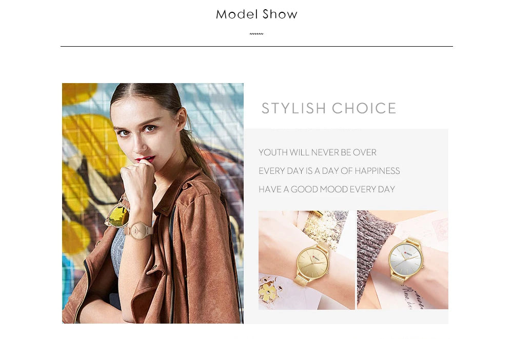 CURREN Original Women's Luxury Watch Matte Dial Japanese Quartz Movement Stainless Steel Mesh Strap with Box