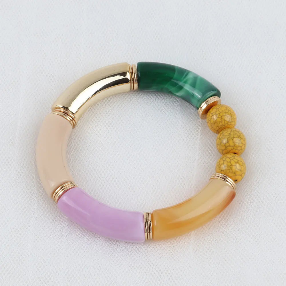 FishSheep Bohemian Transparent Acrylic Foil Bamboo Bracelets for Women Elastic Beads Link Chain Cuff Bracelets & Bangles Jewelry Beads Color B