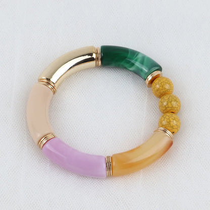 FishSheep Bohemian Transparent Acrylic Foil Bamboo Bracelets for Women Elastic Beads Link Chain Cuff Bracelets & Bangles Jewelry Beads Color B