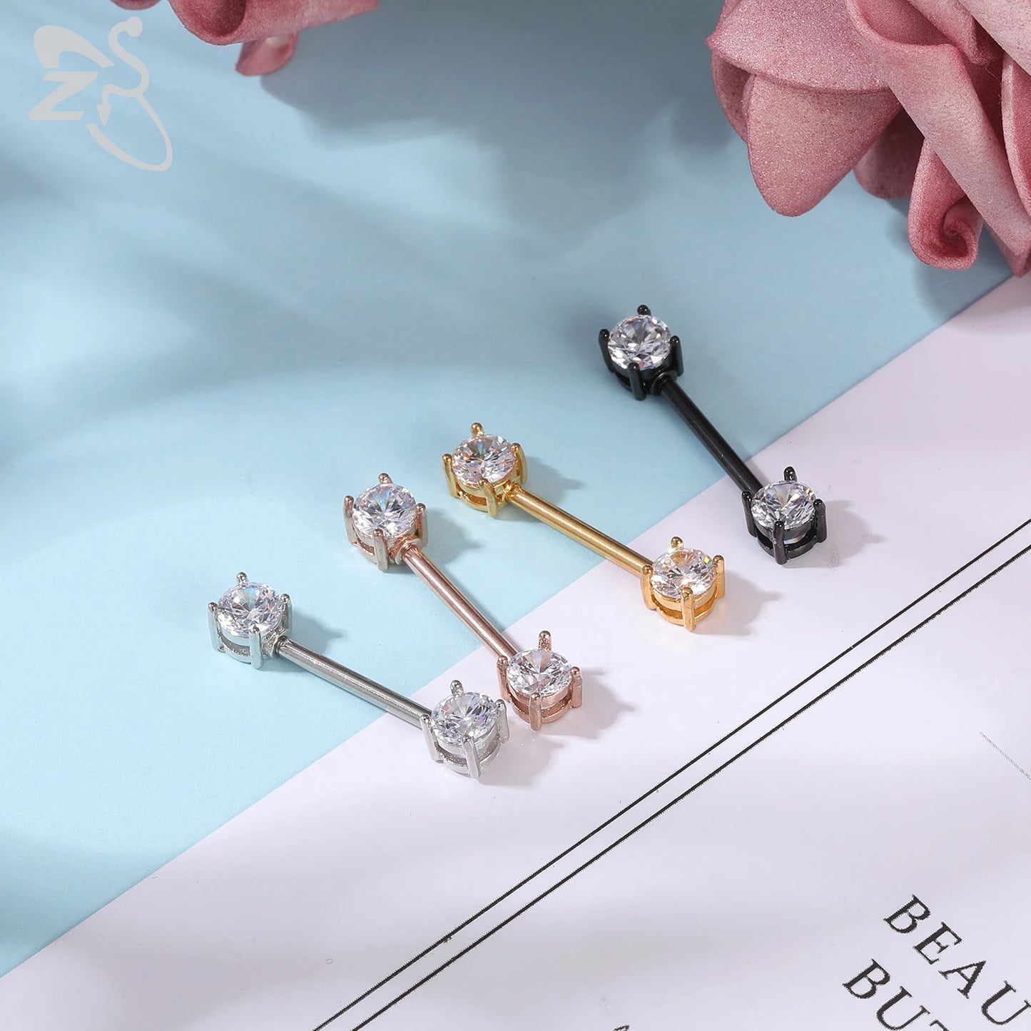 ZS 2 Pcs/lot Heart Crystal Nipple Piercings Men Women Tassel Drop Stainless Steel Nipple Ring Barbell Body Piercing Jewelry 14G Badiee Stylez