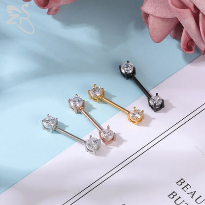 ZS 2 Pcs/lot Heart Crystal Nipple Piercings Men Women Tassel Drop Stainless Steel Nipple Ring Barbell Body Piercing Jewelry 14G Badiee Stylez