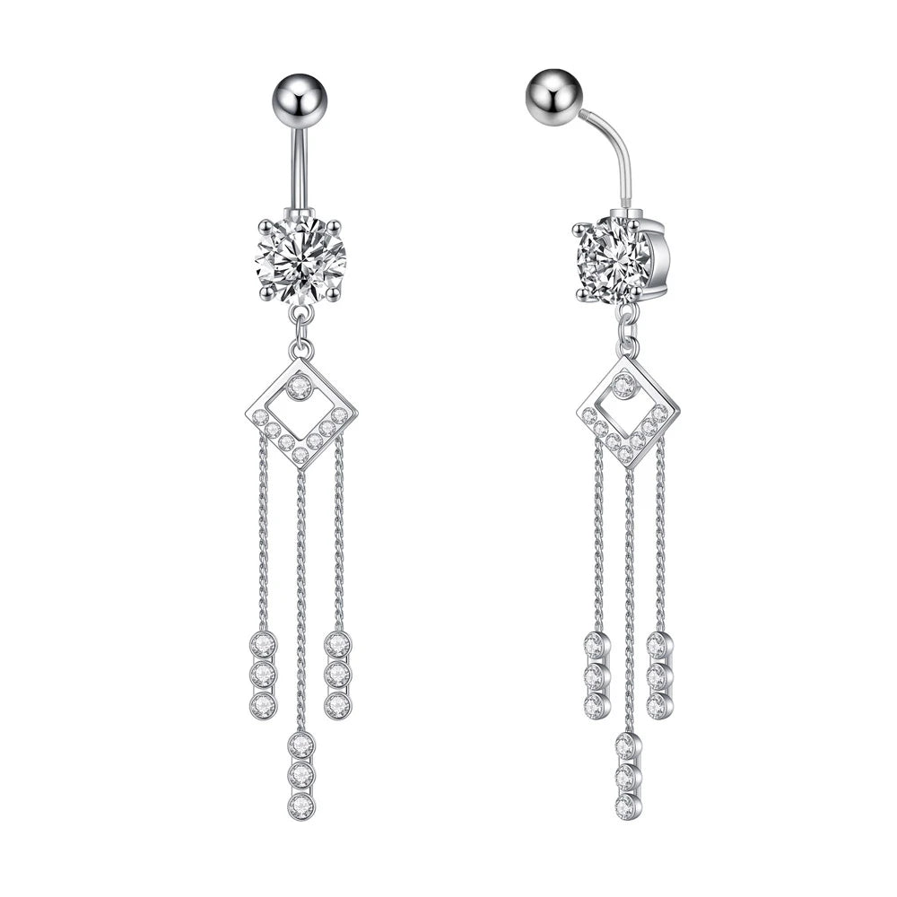 Zircon Crystal Belly Button Ring Dangle Wing Piercing Nombril Ombligo Surgical Steel Barbell Heart Round Navel Stud Body Jewelry