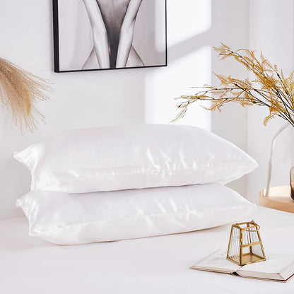 Solid Silk Pillowcase Slip Imitated Mulberry Plain Bed 100% Satin Queen Pillow Case Cover King Twin Home White Soft Comfortable Badiee Stylez