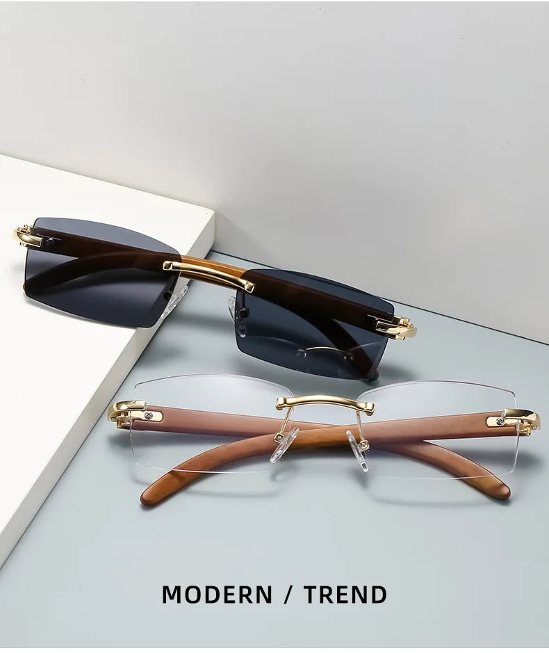 2024 Sqaure Brand Designer Sunglasses Men Women Sun Glasses Wood Frames Rimless Black Eyeglasses Fashion Eyewear Gafas De Sol