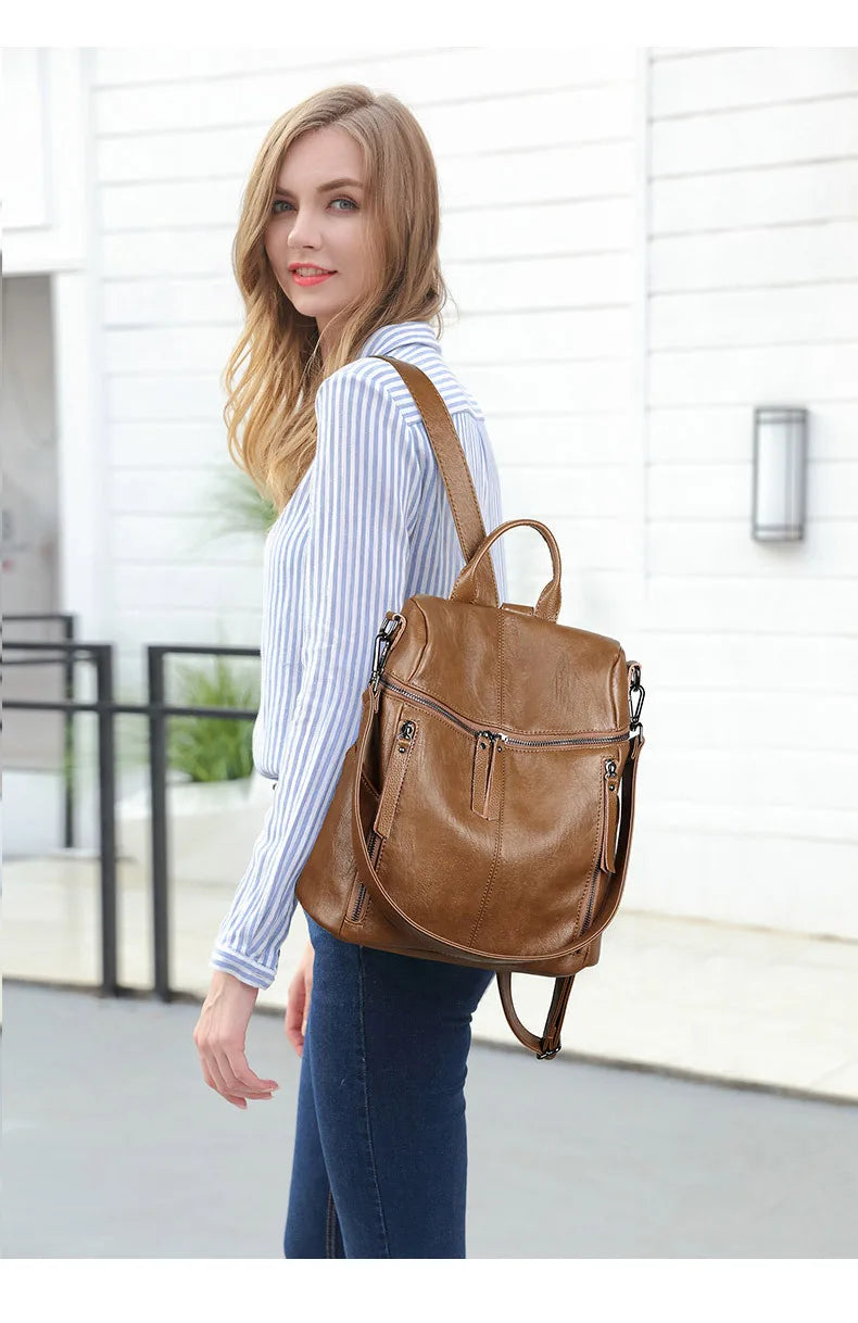 Luxury Genuine Leather Women's Backpack High Quality Fashion Cowhide Backpacks Women Casual Large Capacity Brand Shoulder Bags