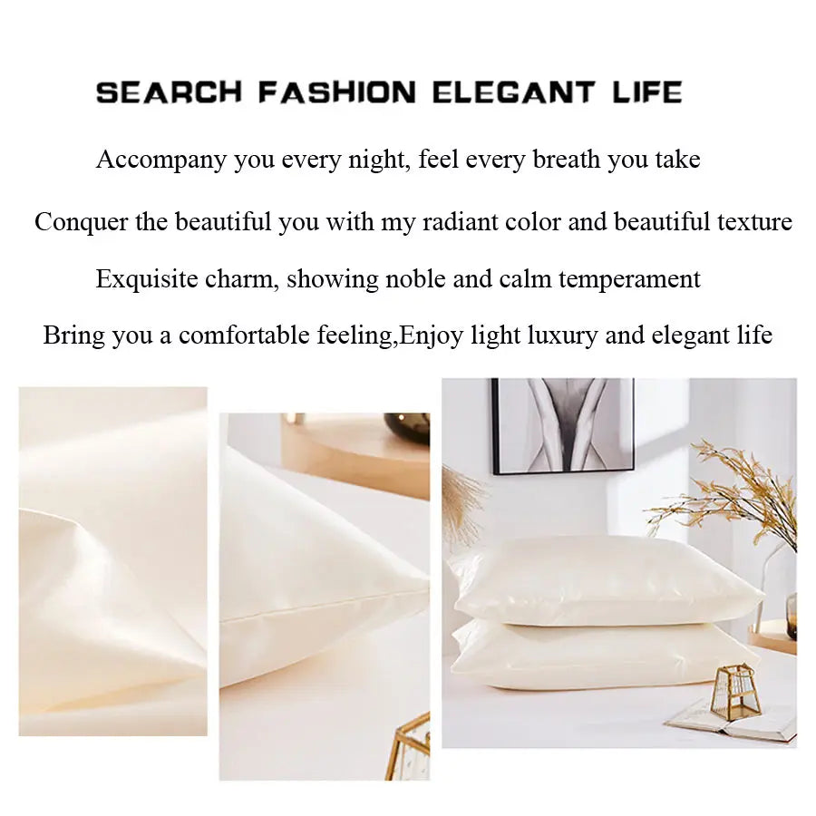 Solid Silk Pillowcase Slip Imitated Mulberry Plain Bed 100% Satin Queen Pillow Case Cover King Twin Home White Soft Comfortable Badiee Stylez
