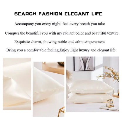 Solid Silk Pillowcase Slip Imitated Mulberry Plain Bed 100% Satin Queen Pillow Case Cover King Twin Home White Soft Comfortable Badiee Stylez