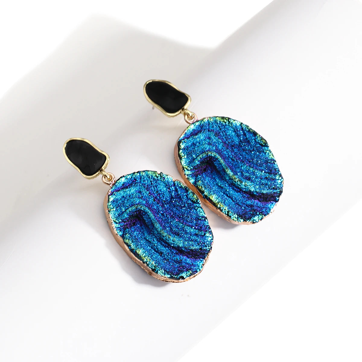 AENSOA Vintage Abstract Simulated Natural Stone Dangle Earrings for Women Van Gogh Painting Star Geometric Volcanic Rock Earring