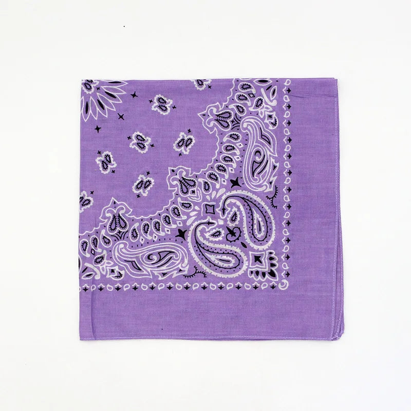 55CM Square Scarf Women Spring Soft Color White Blue Purpel Khaki Paisley Cotton Headband Hip-hop Men Bandana Purple