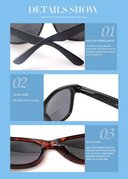 Henotin Reading Glasses Spring Hinge Gray Lenses Fashion Men Women Outdoor Fishing Bifocal Reading Sunglasses