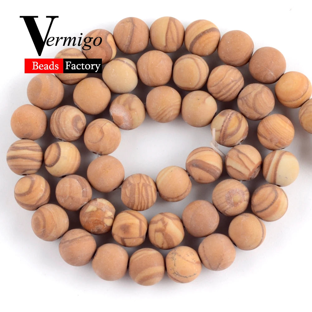 Natural Dull Polished Wood Jaspers Stone Spacer Beads For Jewelry Making DIY Necklace Bracelet 4mm-12mm Matte Round Beads 15"