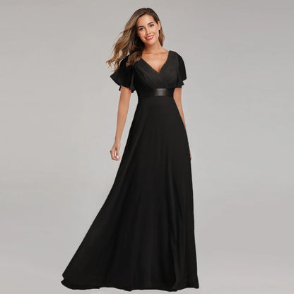 Evening Dresses XUCTHHC Elegant V-Neck Ruffles Chiffon Formal Evening Gown  Robe Vestidos De Fiesta Dress for Wedding Party Badiee Stylez