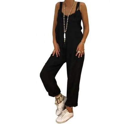 Women Casual Solid Color Sleeveless Adjustable Straps Loose Jumpsuit Bib Overall suitable for school work date Badiee Stylez