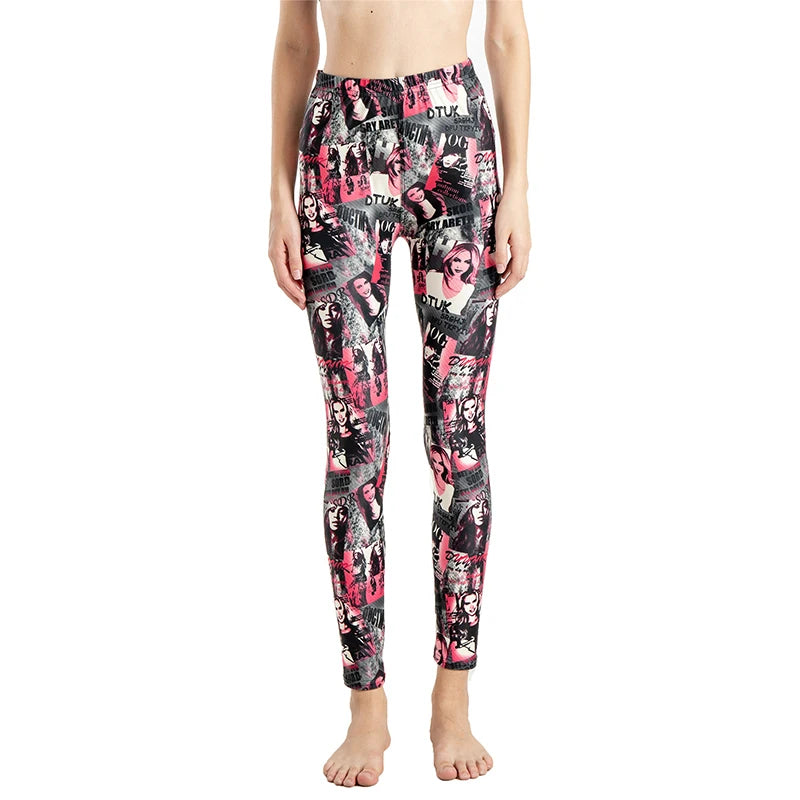 Women Leggings High Waist Cartoon Comic Beauty Print Trousers Soft Female Casual Elastic Pant