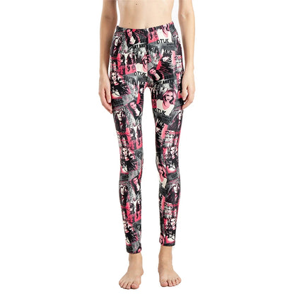 Women Leggings High Waist Cartoon Comic Beauty Print Trousers Soft Female Casual Elastic Pant