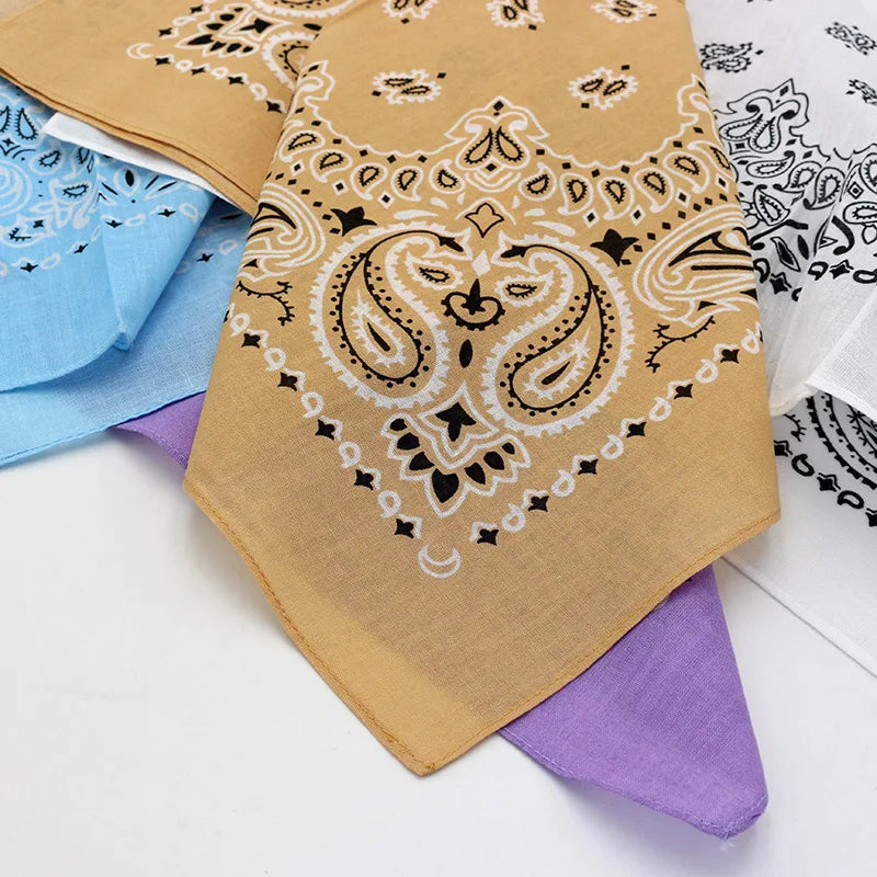55CM Square Scarf Women Spring Soft Color White Blue Purpel Khaki Paisley Cotton Headband Hip-hop Men Bandana
