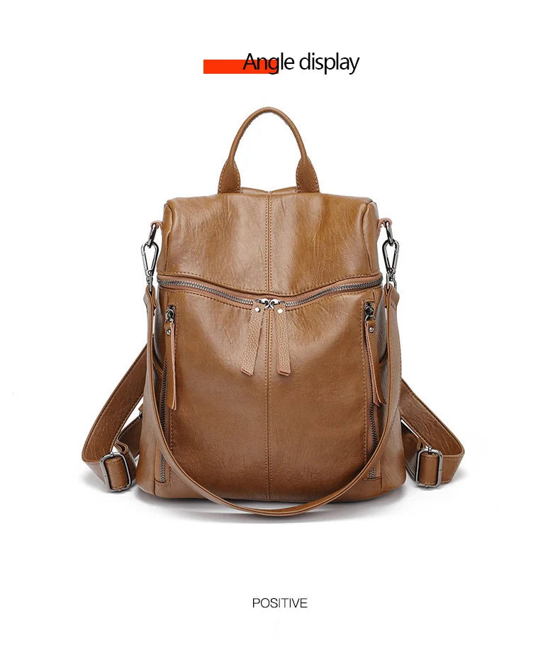 Luxury Genuine Leather Women's Backpack High Quality Fashion Cowhide Backpacks Women Casual Large Capacity Brand Shoulder Bags