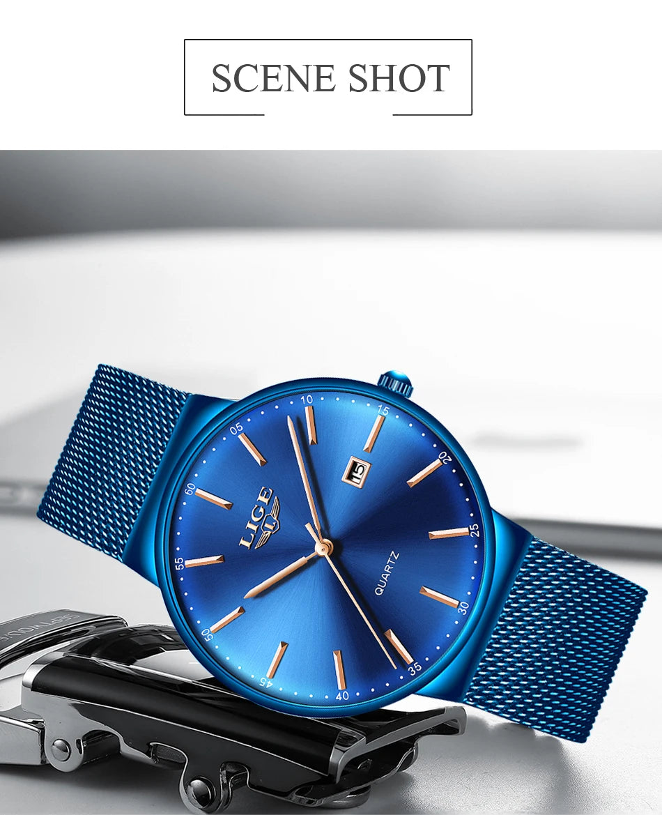 LIGE Fashion Luxury Womens Watch Ultra-thin Steel Mesh Strap Quartz Wristwatch Women Clock Casual Waterproof Watches Reloj Mujer