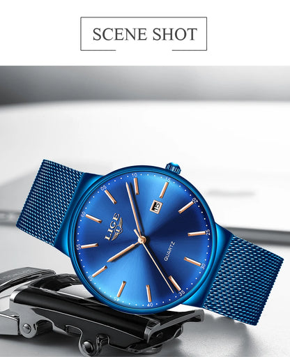 LIGE Fashion Luxury Womens Watch Ultra-thin Steel Mesh Strap Quartz Wristwatch Women Clock Casual Waterproof Watches Reloj Mujer