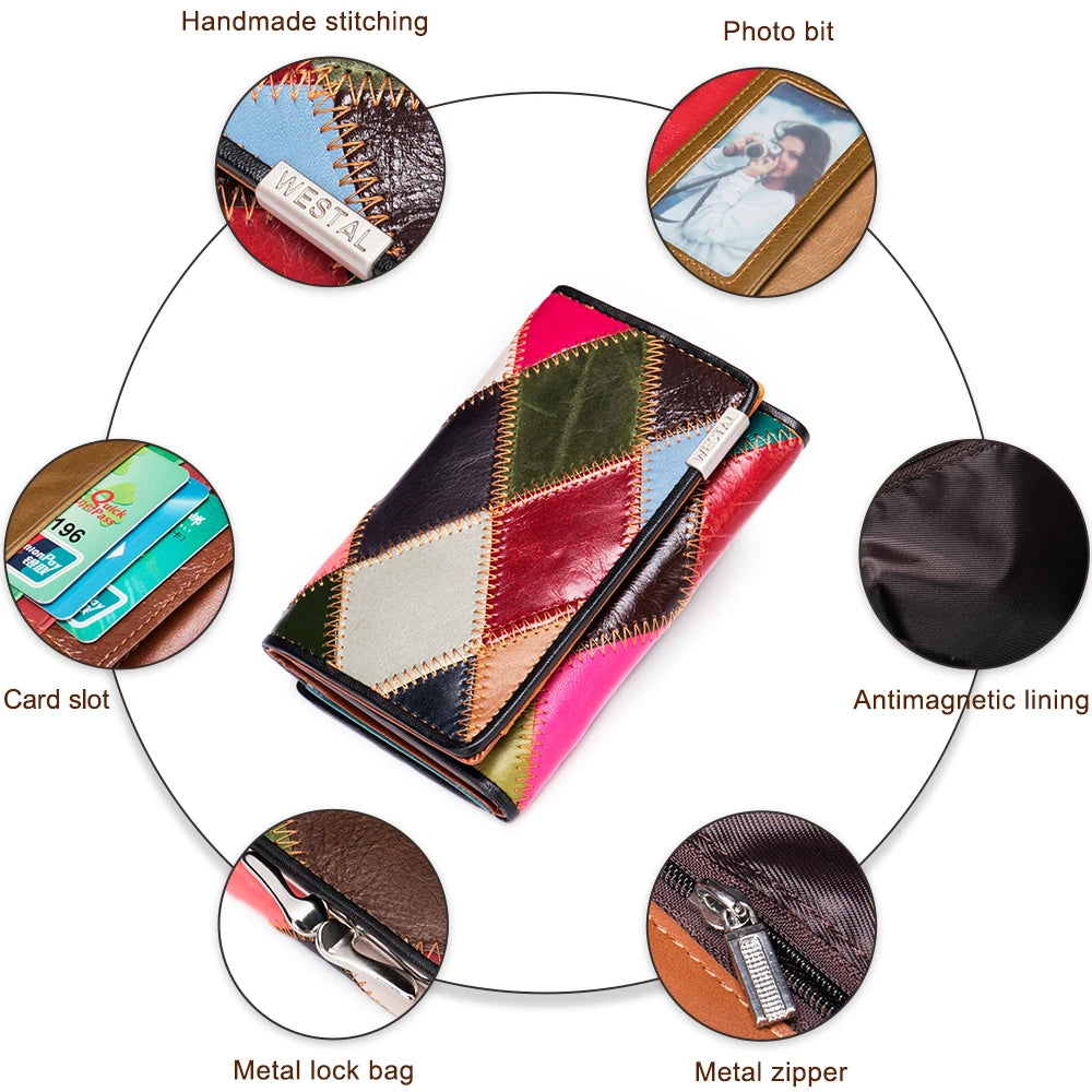 WESTAL Women's Wallet Female Wallet Genuine Leather Purse For Women Crocodile Pattern Design Luxury Brand Lady Clutch Female