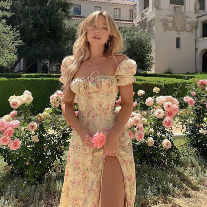 Summer Women Puff Sleeve Floral Printed Dress,Long Dresses,Woman Clothing,Dress Women,Women's Elegant Dresses,Sexy Costume Women